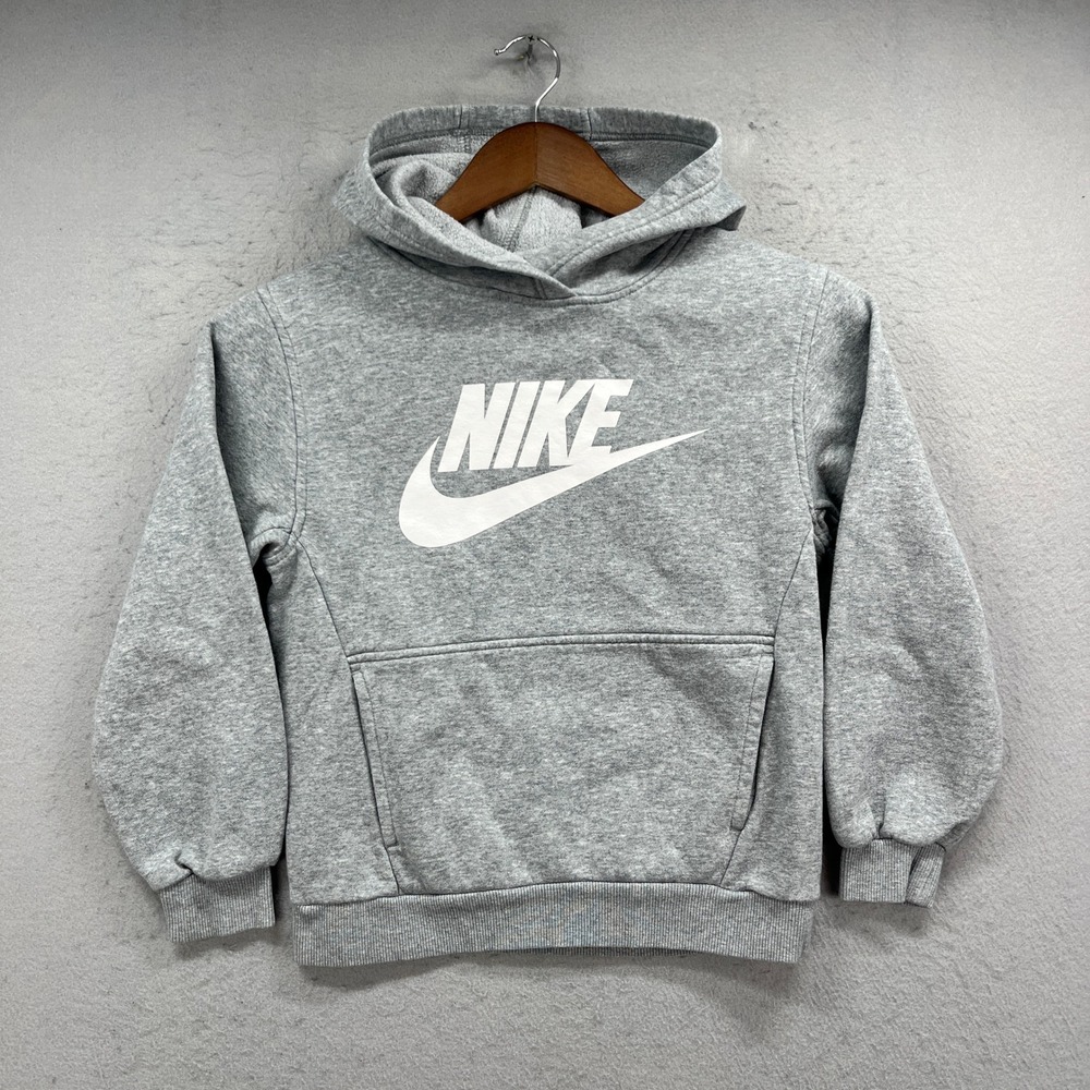 Nike Hoodie Kids M Gray Center Swoosh Pullover Sweatshirt Activewear Streetwear